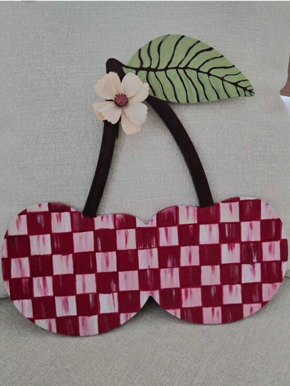 Cherry Checkered Hand Painted Whimsical Wall Art
